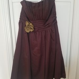 David's Bridal brown strapless bridesmaid dress